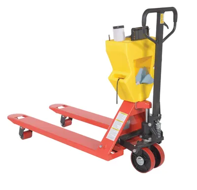 Vestil PM5-2748-UP-001 pallet trucks with p-caddy shown from an alternate angle