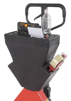 Vestil PM5-2748-UP-002 pallet trucks with p-caddy shown from an alternate angle