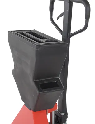 Vestil PM5-2748-UP-002 pallet trucks with p-caddy shown from an alternate angle