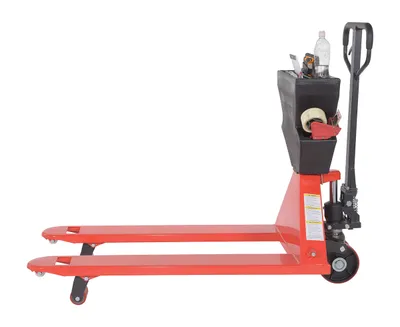 Vestil PM5-2748-UP-002 pallet trucks with p-caddy shown from an alternate angle