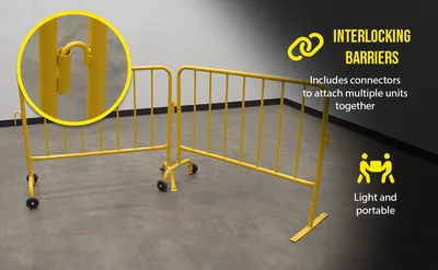 Vestil PRAIL-48-Y-W crowd control interlocking barrier feature highlights