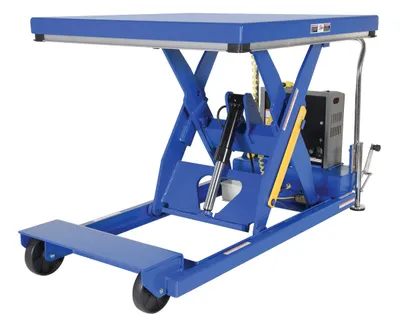 Vestil Steel Heavy Duty Portable 115 Volt AC Powered Scissor Lift Table 24 In. x 48 In. 2000 Lb. Capacity Blue