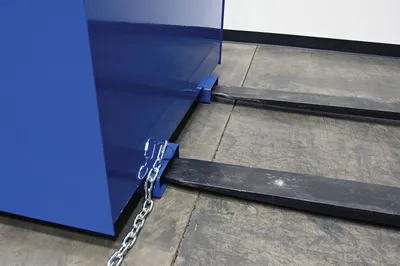 Vestil R-250-HD-BL rotational box hopper shown from an alternate angle