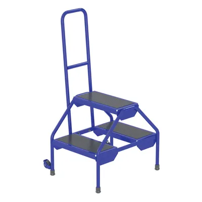 Vestil Steel Portable Two-Step Rolling Ladder Rubber Matting 23-1/2 In. x 20-9/16 In. x 42 In. 300 Lb. Capacity Blue