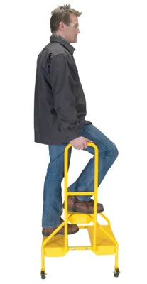 Vestil RLAD-P-2-Y portable two-step ladder shown from an alternate angle