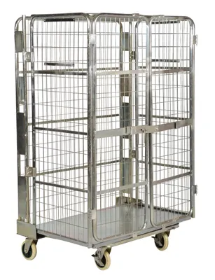 Vestil Galvanized Steel Foldable/Nestable Roller Container 1 Shelf 30 In. x 43-1/2 In. x 69 In. 660 Lb. Capacity Gray