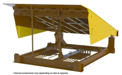 Vestil Steel Pull Chain Mechanical Dock Leveler 86"W x 110"L x 24"D Pit Dimensions 50000 Lb. Capacity Brown/Yellow