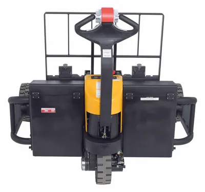 Vestil RT-EPT-2-48 electric powered rough terrain pallet truck shown from an alternate angle