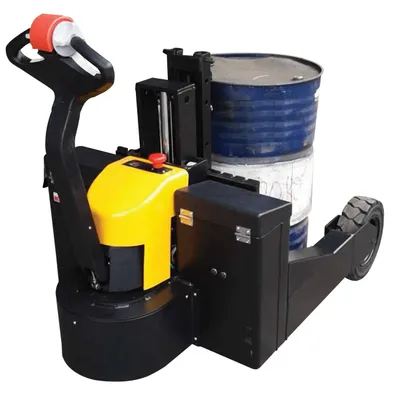 Vestil Steel Rough Terrain Electric Pallet Truck Single Drum Gripper Attachment 55 Gallon Drum Capacity Black