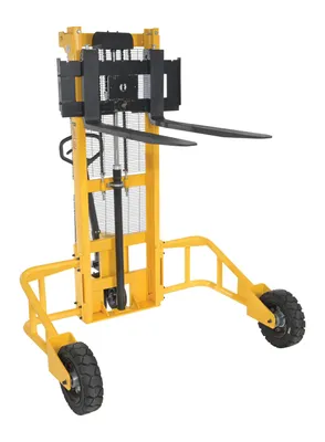 Vestil Steel Manual Rough Terrain Stacker 62 In. Raised Height 2,000 Lb. Capacity Yellow