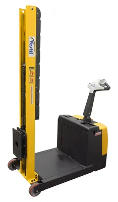 Vestil Steel Counter Balanced Powered Drive Narrow Mast Stacker 60" Lift 51-9/16"L x 25-9/16"W x 61-13/16"H 600 Lb. Capacity Black / Yellow
