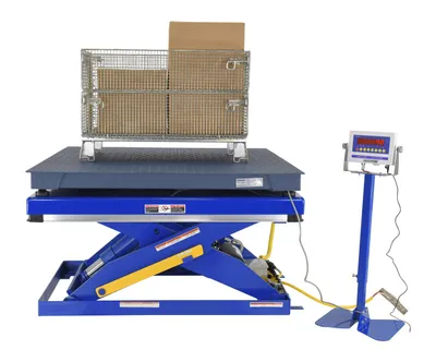 Vestil SCALE-MU-4848-5-BL integral scale for scissor table shown from an alternate angle