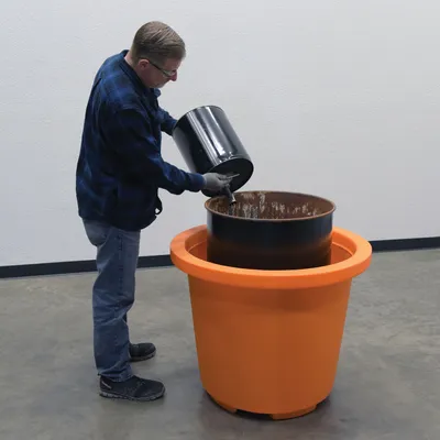 Vestil SCC-65-OR overpack container shown from an alternate angle