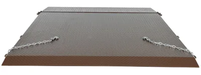 Vestil SCR-72 steel container ramps with flip-over bridge shown from an alternate angle
