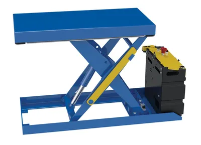 Vestil Steel Scissor Lift Table DC Power 51-9/16 In. x 20-1/2 In. x 32 In. 1,000 Lb. Capacity Blue