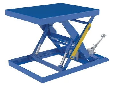 Vestil Steel Scissor Lift Table Foot Pump 65 In. x 32-1/2 In. x 32 In. 2,000 Lb. Capacity Blue