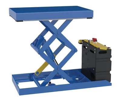 Vestil Steel Double Scissor Lift Table DC Power 43-1/4 In. x 20-1/2 In. x 35 In. 1,000 Lb. Capacity Blue