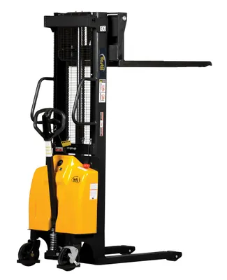 Vestil SE/HP-63 combination hand pump and electric stacker shown from an alternate angle