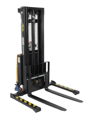 Vestil Steel Adjustable Stacker with Power Traction Drive System 137 In. Raised Height 2,000 Lb. Capacity Black / Yellow