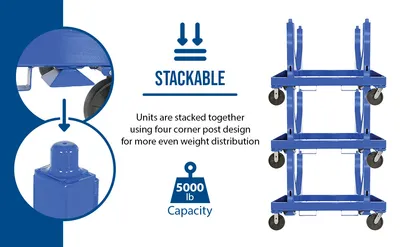Vestil SPC-3654-VB heavy duty stackable material cart feature highlights