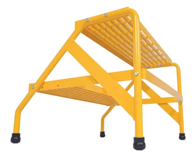 Vestil SSA-2W-KD-Y aluminum step stand shown from an alternate angle