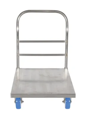 Vestil SSPT-2436 stainless steel platform truck shown from an alternate angle