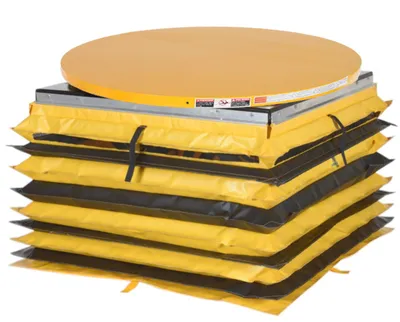 Vestil Steel Solid Manual Carousel Top Spring Scissor Table With Vinyl Field Installed Accordion Skirt 4,500 Lb. Capacity Yellow