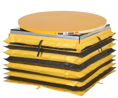 Vestil Steel Solid Manual Carousel Top Spring Scissor Table With Vinyl Factory Installed Accordion Skirt 4,500 Lb. Capacity Yellow