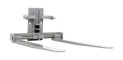 Vestil STA-ATT-AFFK-42 counter balanced narrow stacker w multi-use attachment shown from an alternate angle