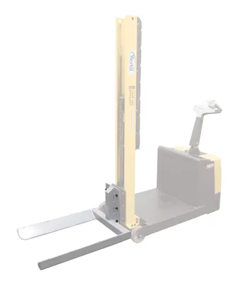 Vestil STA-ATT-FRF-24 counter balanced narrow stacker w multi-use attachment shown from an alternate angle