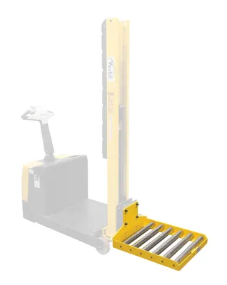 Vestil STA-ATT-RP counter balanced narrow stacker w multi-use attachment shown from an alternate angle