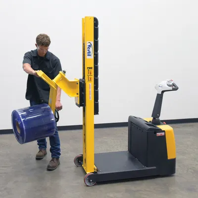 Vestil STA-ATT-RR counter balanced narrow stacker w multi-use attachment shown from an alternate angle