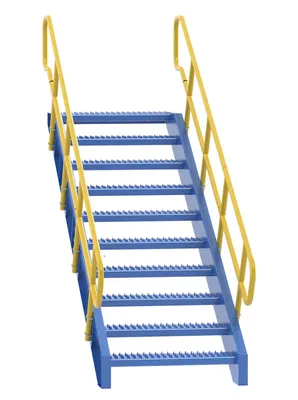 Vestil Steel 10 Step Modular Style Stairway Top Step 72 In. 1,000 Lb. Capacity Blue / Yellow