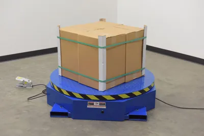 Vestil STPC-WH stand alone powered carousel shown from an alternate angle