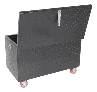 Vestil STTB-2448-C steel tread plate portable tool boxe shown from an alternate angle