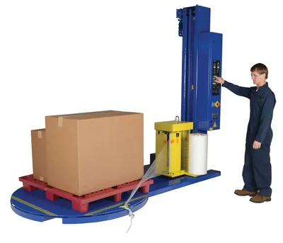 Vestil SWA-60-AW medium duty high performance auto-wrap stretch wrap machine shown from an alternate angle