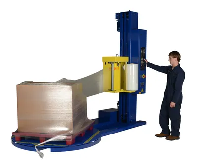 Vestil SWA-60-AW medium duty high performance auto-wrap stretch wrap machine shown from an alternate angle