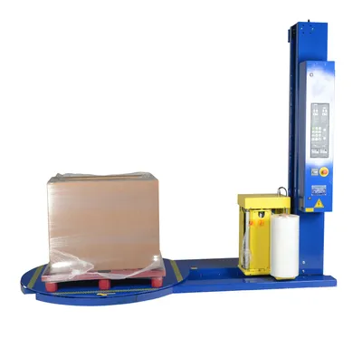 Vestil SWA-60-AW medium duty high performance auto-wrap stretch wrap machine shown from an alternate angle