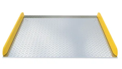 Vestil TAS-10-7260 aluminum truck dockboards with steel safety curb shown from an alternate angle