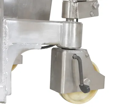 Vestil TM-22-DC-SS dc powered tilt master shown from an alternate angle
