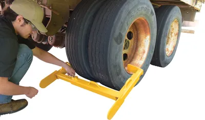 Vestil TWL-2435 trailer wheel lock shown from an alternate angle