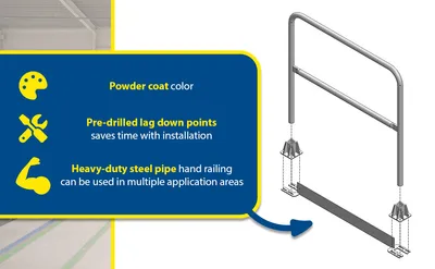 Vestil VDKR-10-TB steel safety railing feature highlights