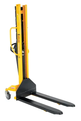 Vestil Steel Manual Stacker Narrow Mast Fixed Forks/Legs 1,000 Lb. Capacity Black / Yellow