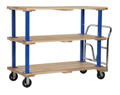 Vestil VHPT/TD-3060 double & triple decker hardwood platform cart shown from an alternate angle