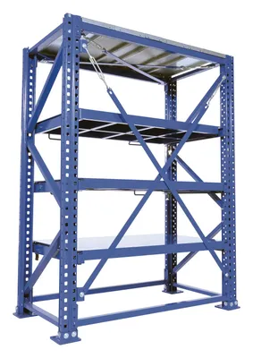 Vestil VRSOR-60 heavy duty roll-out shelving shown from an alternate angle