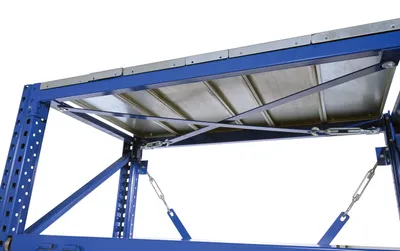 Vestil VRSOR-60 heavy duty roll-out shelving shown from an alternate angle