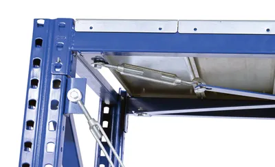Vestil VRSOR-60 heavy duty roll-out shelving shown from an alternate angle
