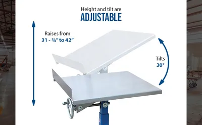 Vestil WT-2424 mobile tilting work table feature highlights