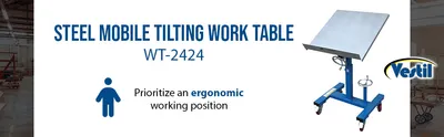 Vestil WT-2424 mobile tilting work table feature highlights