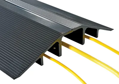 Vestil XHCR-60-BK extruded aluminum hose & cable crossover shown from an alternate angle